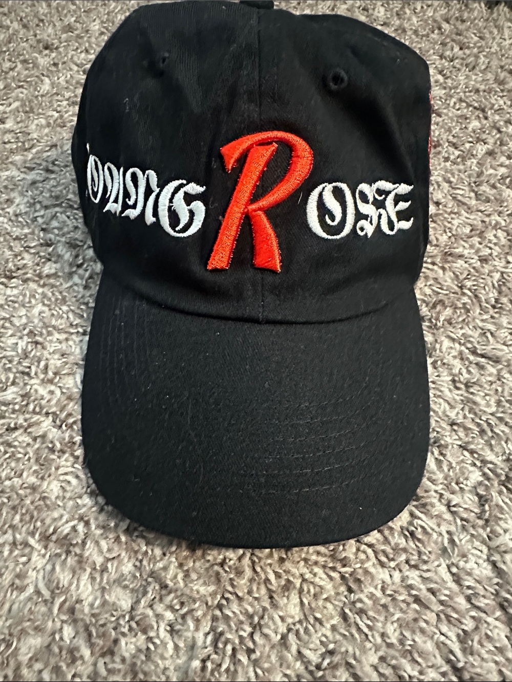YRising Rose Black Baseball Cap with Red 'R'